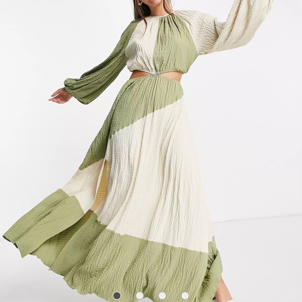 ASOS DESIGN color block cutout maxi dress in texture US 4